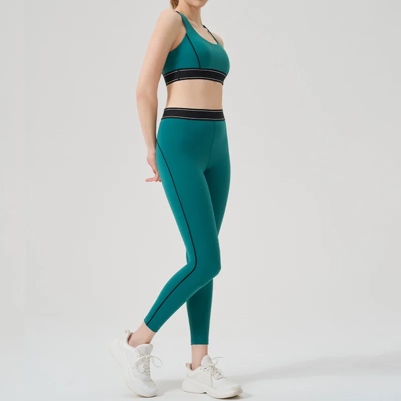 KUNNA New women's 2-piece yoga set, backless bra, high waist, nude feeling, leggings, fitness exercise, slimming exercise set