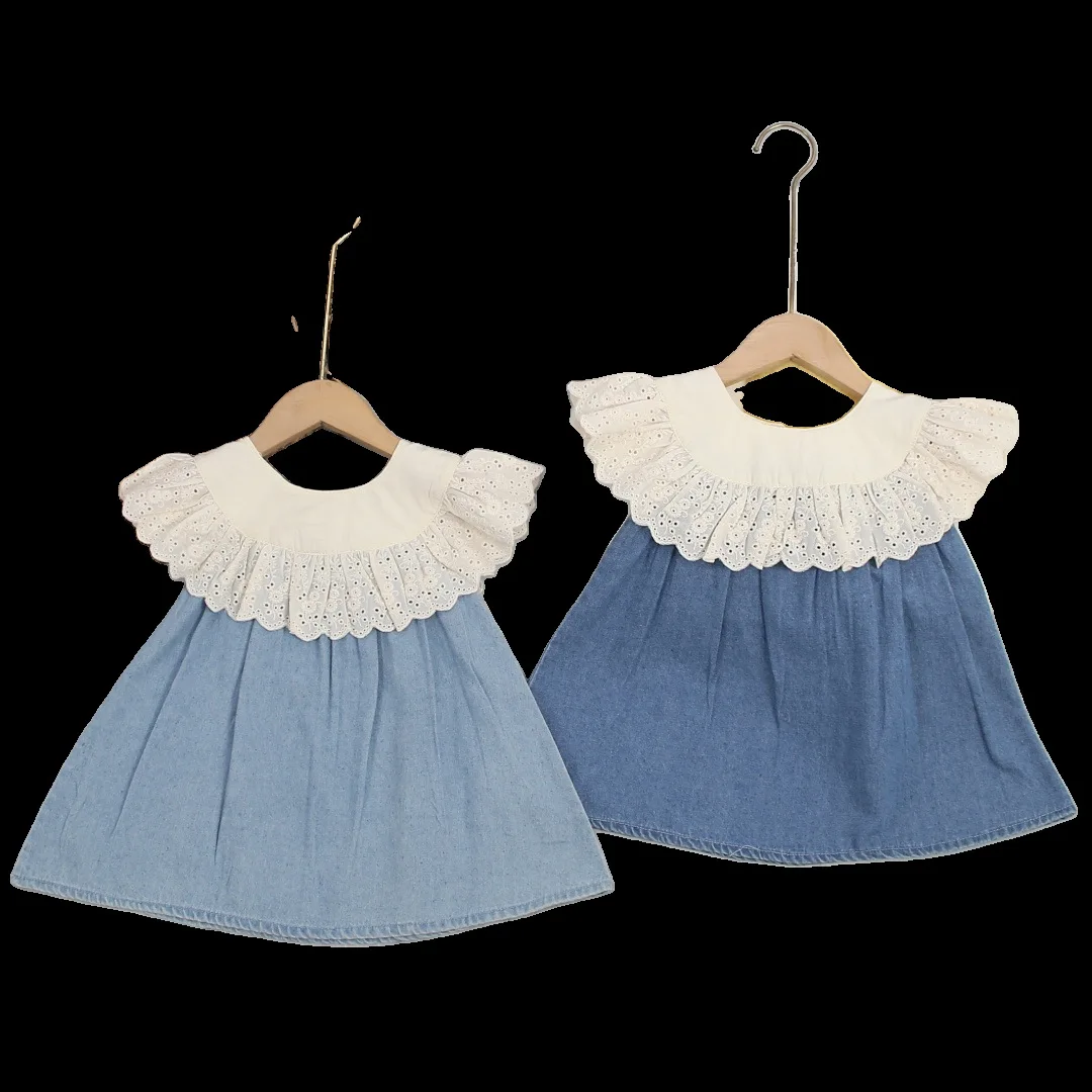 Wholesale of Children's Clothing, Girls' Doll Collar Sleeveless Denim Dress Princess Dress Children's Clothing