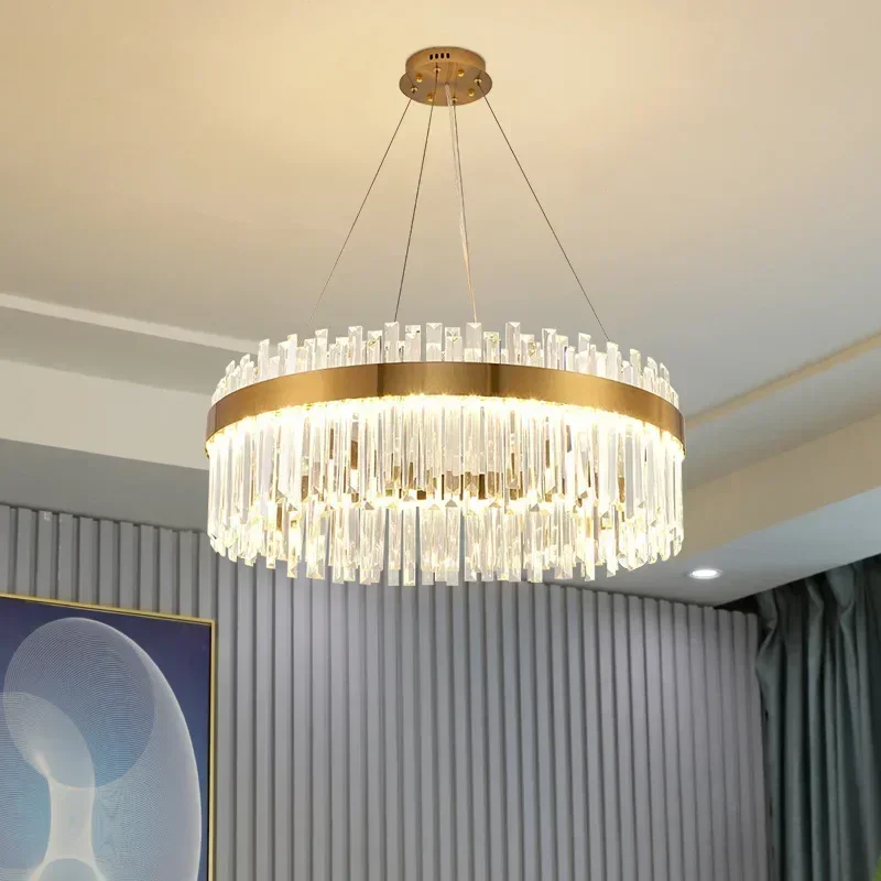 

Modern Crystal Ceiling Pendant Lamp for Living Dining Table Room Kitchen Gold Hanging Chandeliers Home Decoration Indoor Light