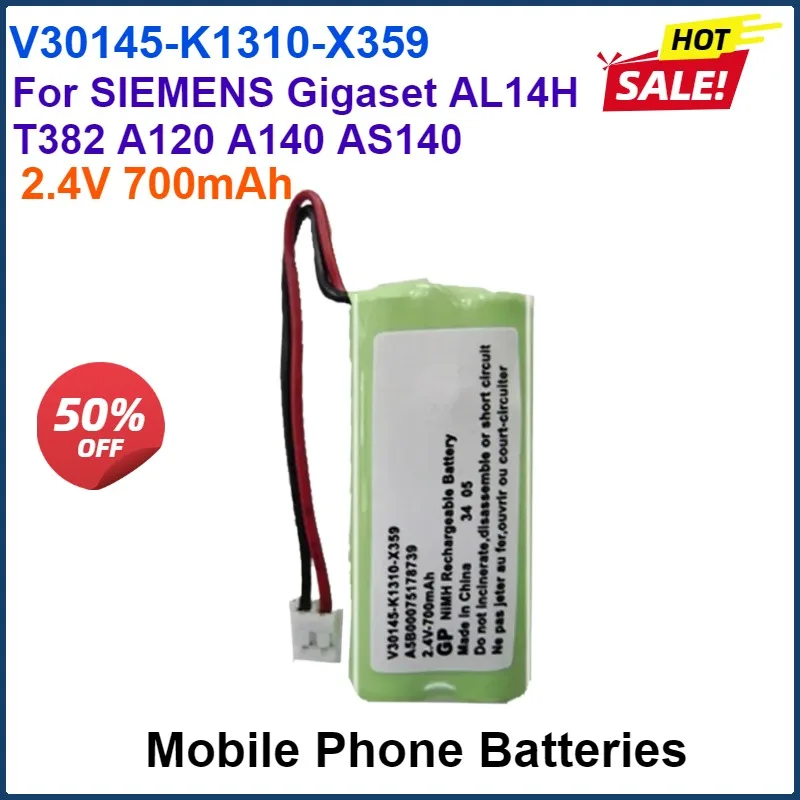 2.4V 700mAh Mobile Phone Battery For SIEMENS Gigaset AL14H T382 A120 A140 AS140 (V30145-K1310-X383 V30145-K1310-X359 55AAAHR28