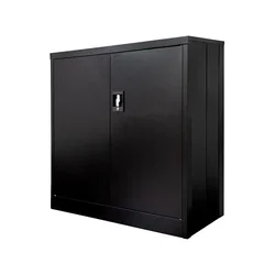 Folding 2 shelf metal storage cabinet with wheels, large space foldable cupboard cabinet for home office small archive cabinet