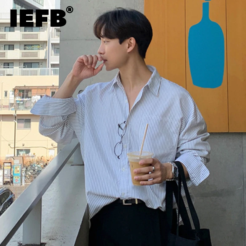 IEFB Fashion Striped Shirt Trend Men\'s Long Sleeve Top Autumn New Korean Style Loose Casual Clothe Business Male Cardigan 9C1114