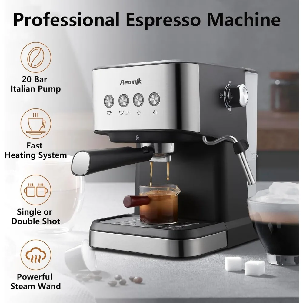 Aeomjk Espressomachine, 20 Bar Professional Voor Cappuccino, Latte, Espressomachines Voor Thuis, 50Oz Verwijderbare Watertank