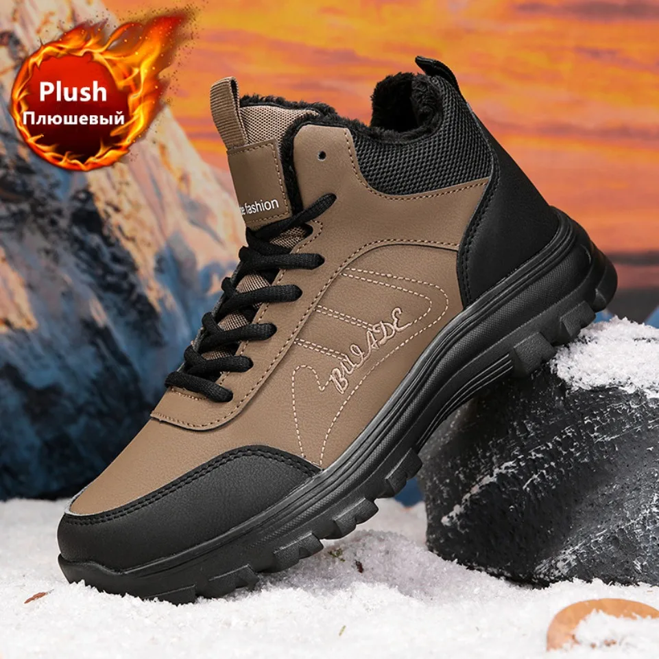 

Brand Winter Men's Boots Thick Plush Warm Men Snow Boots Soft Sneakers Non-Slip Men Ankle Boots Outdoor Lightweight Hiking Boots
