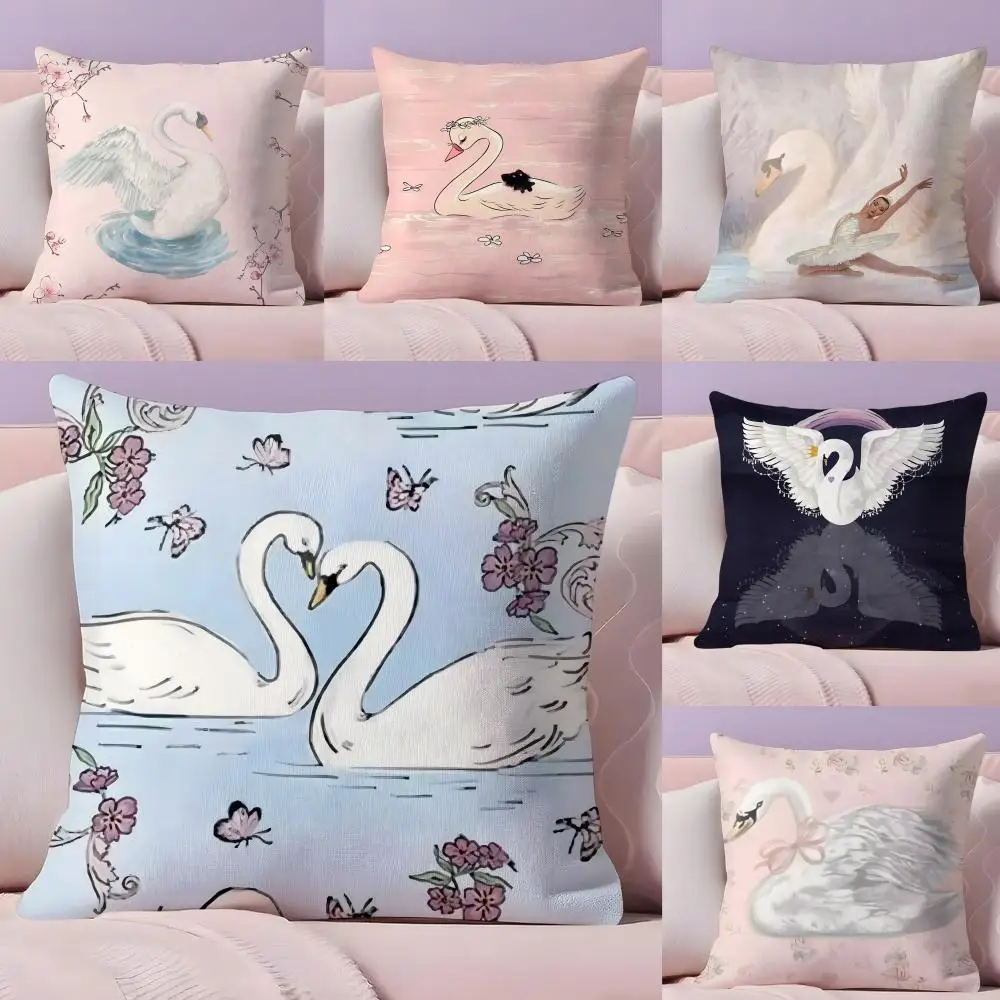 Wildflower Cute Pink Swan Cushion Cover Plush Fabric Soft Double-Sided Printed Sofa Warm Winter Home Gift Pillow Cover