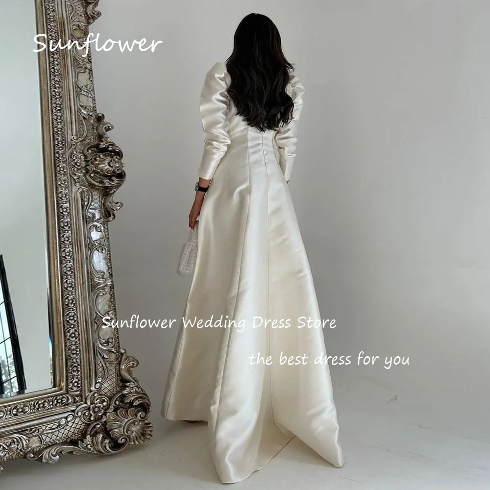 Sunflower Simple Ivory O-Neck 3D Flowers A-LINE Prom dress 2024 Slim Long Sleeve Ankle-Length Formal Evening Dress