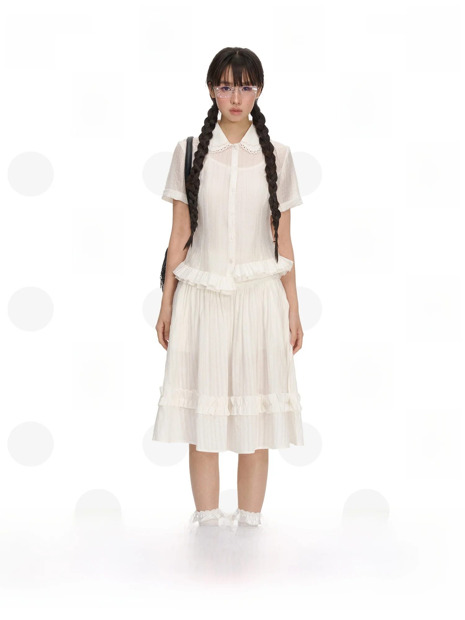 

NECY Double Layer Doll Collar Asymmetrical Hem irt Summer Embroidered A-Line Skirt Set High Waist Slimming Women's Faion