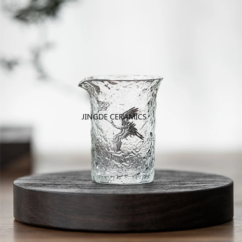Chinese Cloud Glass Fair Cup Crane Tea Mugs Kung Fu Tea Sea Teacup Teaware Transparent Vintage Tea Ceremony Utensil