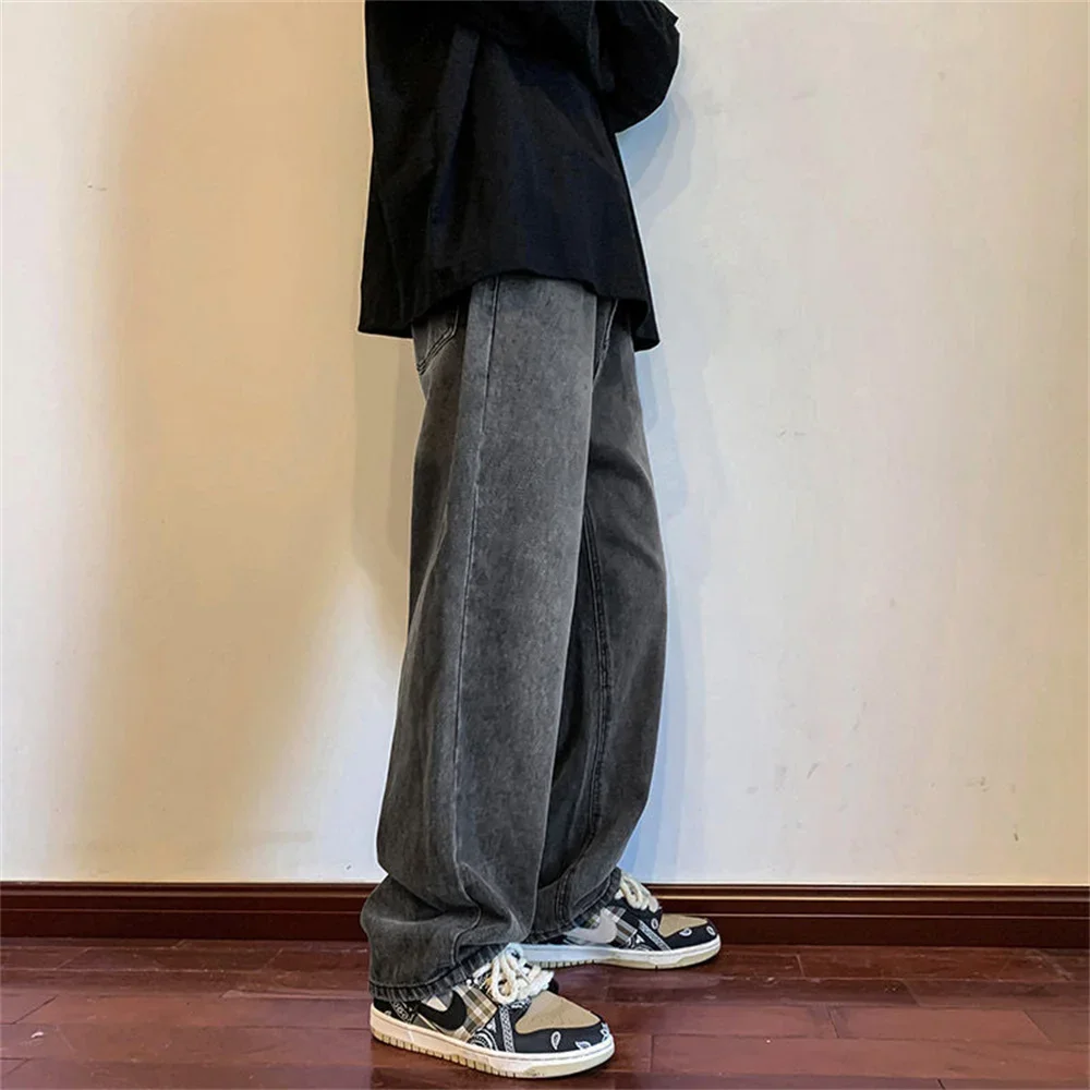 Męskie luźne jeansy spodnie dżinsowe czarne szerokie nogawki spodnie męskie jeansy spodnie cargo męskie koreański streetwear hip hop harajuku