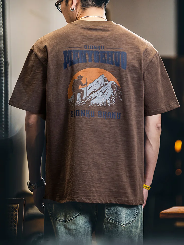 Loose Fit Cotton round Neck Short Sleeve T-Shirt Men's Summer New Style Retro Print Casual Big Size Body Shirt Breathable