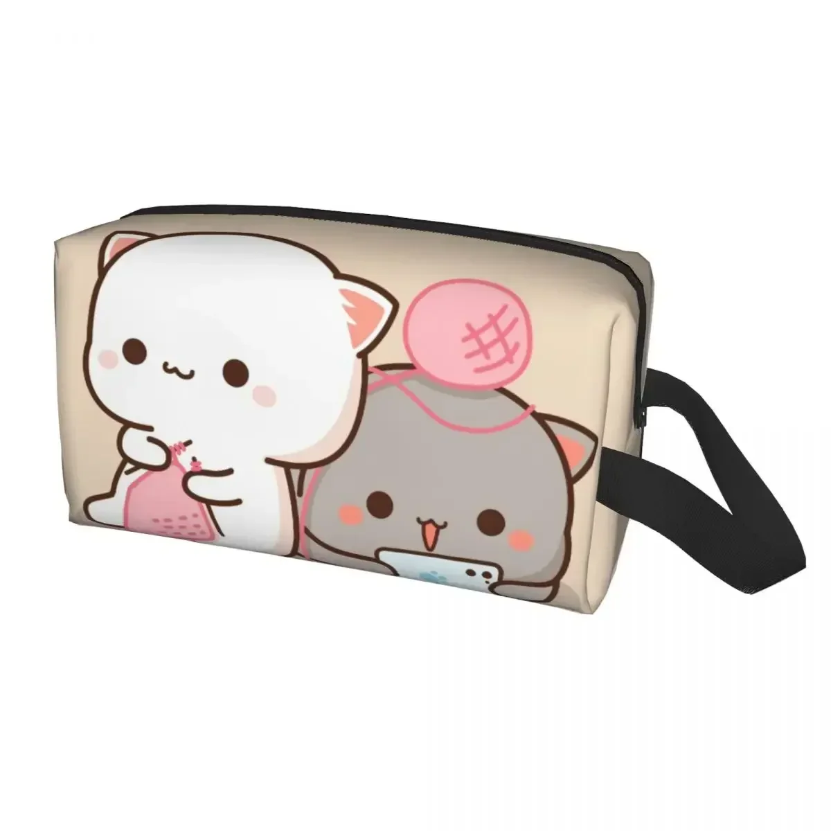 Custom Cartoon Couple Peach And Goma Mochi Cat Travel Toiletry Bag for Women Cosmetic Makeup Organizer Beauty Storage Dopp Kit