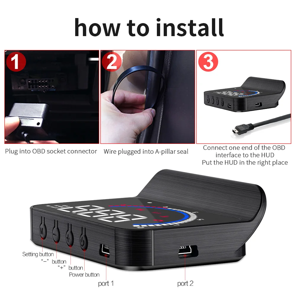 M13 Car OBD Speed Projector for HUD Portable LCD Head Up Display Water Temp KMH MPH RPM Overspeed Alarm OBD2 onboard computer view 5