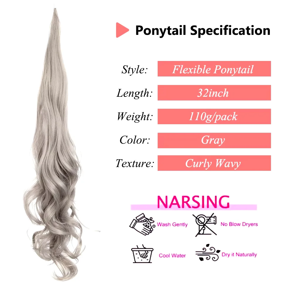 32 Inch Synthetic Natural Wavy Hairpiece Pony Tail Wave Flexible Wrap Around PonyTail Long Fake Tail Hair Extensions for Women