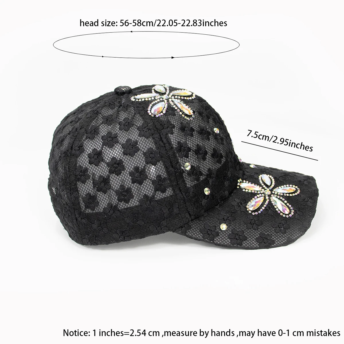 Gold Embellished Black Baseball Cap - Elegant Floral Accent Floral Embroidered Black Cap, Baseball Cap, Custom  main image 2