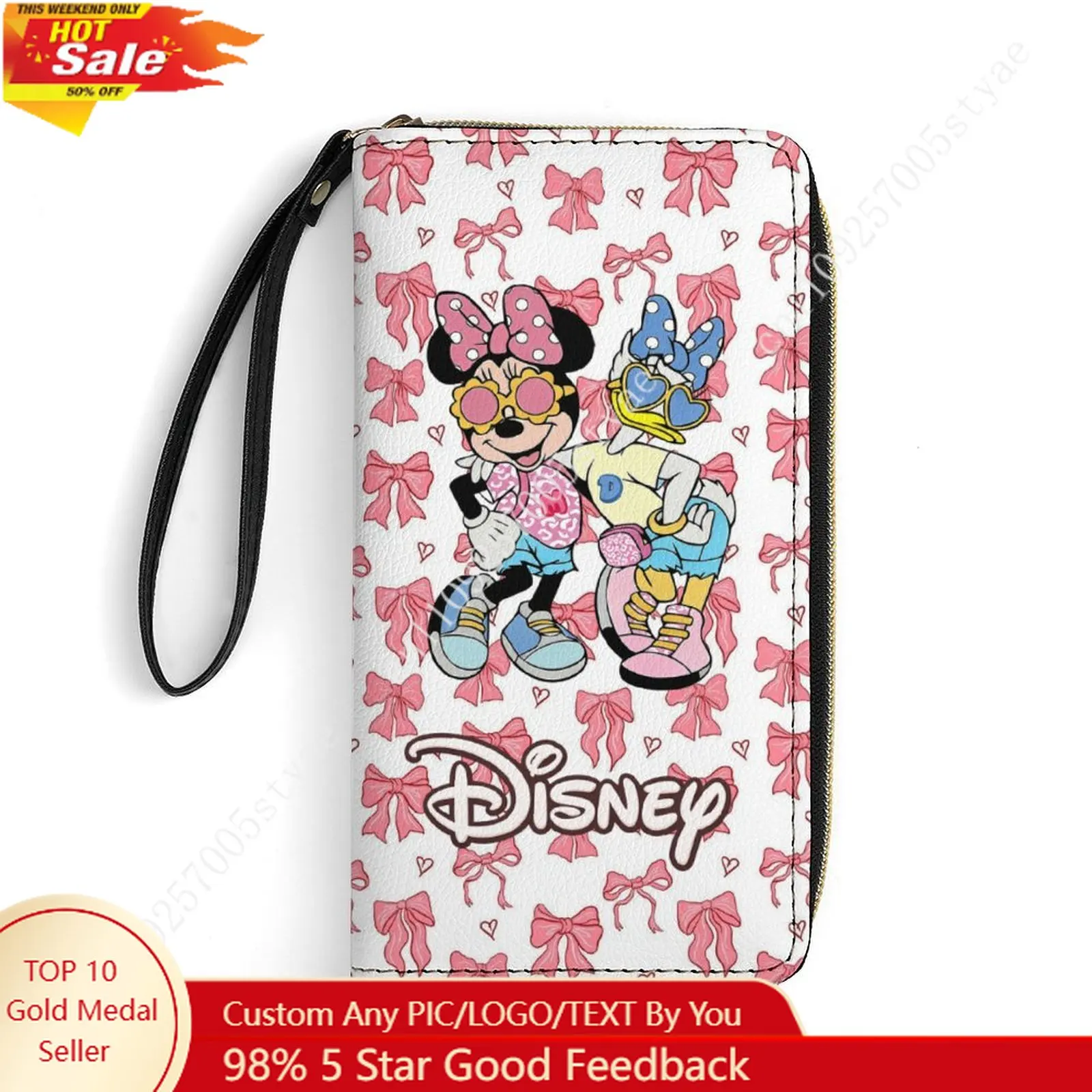 

Minnie Mouse Daisy Duck Leather Wallet Disney Cartoon Custom Personal Design Your Pattern Portable Purse Double Sided Cosplay