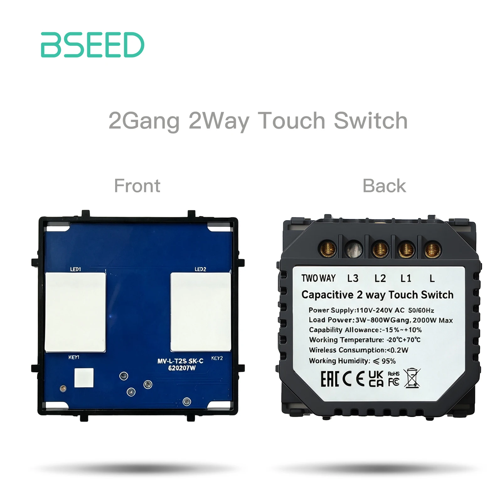 Bseed Die Basis des Touch-Schalters 1/2/3 Gang 1/2Wege Lichtschalter ohne Glasscheibe EU-Standard-Dimmerschalter DTY-Funktionsteil