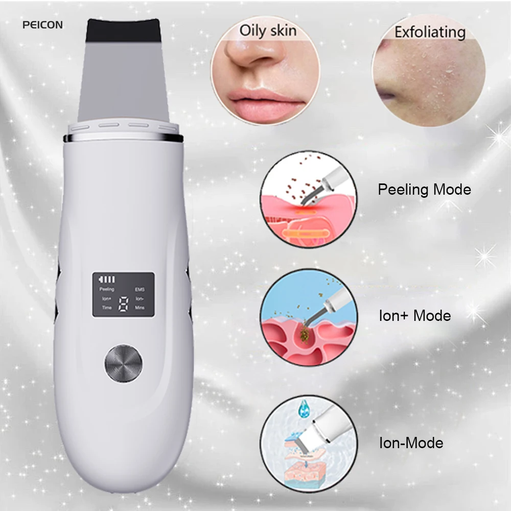 Ultrasonic Face Scrubber Deep Facial Cleaning Spatula Acne Pore Facial Peeling Skin Scrubber Ultrasonic Scrubber Facial Cleanser