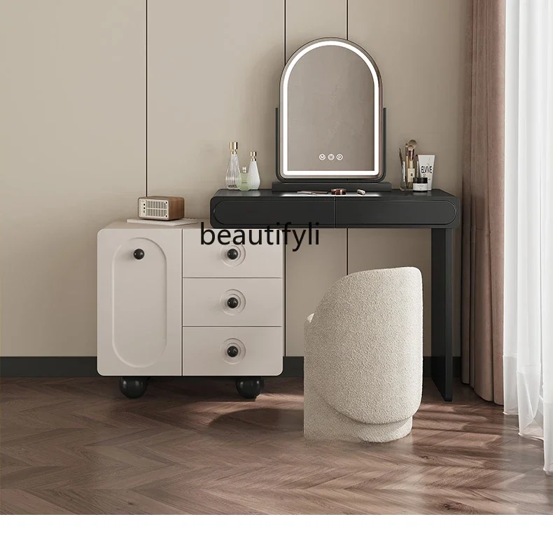 

Small apartment cream style dresser storage cabinet integrated new makeup table retractable