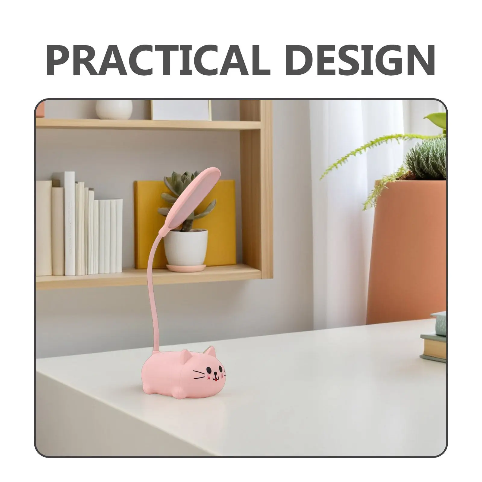 Cartoon Pink Cat Table Lamp USB Rechargeable Kids Desk Lamp Gentle LED Night Light for Girls Cat Lamps for Girls Bedroom