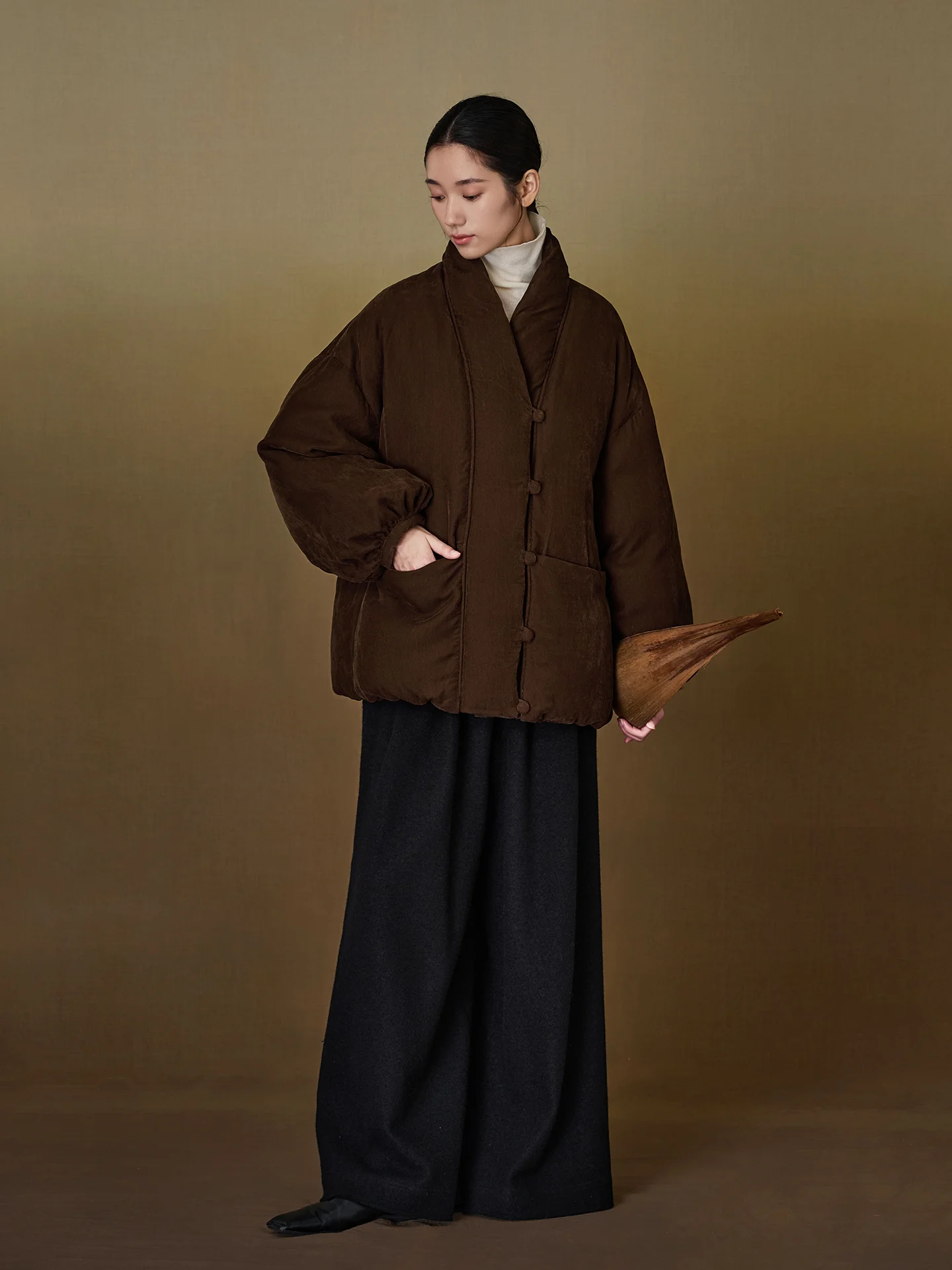 

NAAMSAAN Winter New Sle White Du down Velvet Jaet Long Sve Warmth Artistic Chinese Sle Women's Faion Outerwear