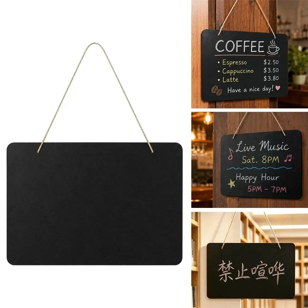 Wooden Hanging Chalkboard Sign Double Sided Using Reusable Writing Message Board with Rope Hanging Display Plaque Home Decor