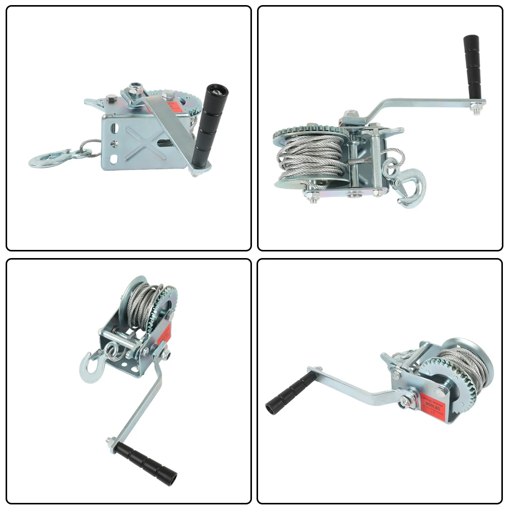 800LB Portable Hand Crank Winch with Secure Locking Brake 25 FT Steel Cable for Easy Pulling Lifting and Hauling in Garage Warehouse Farm and DIY Projects