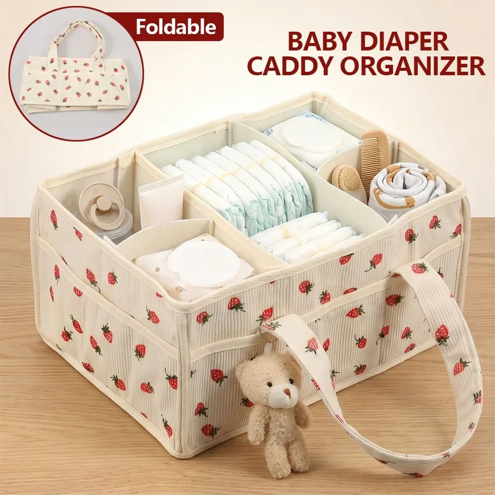 Baby Nappy Wipe Basket Organizer Portable Felt Nursery Storage Bin with Compartments & Handle Foldable Changing Table Organiser