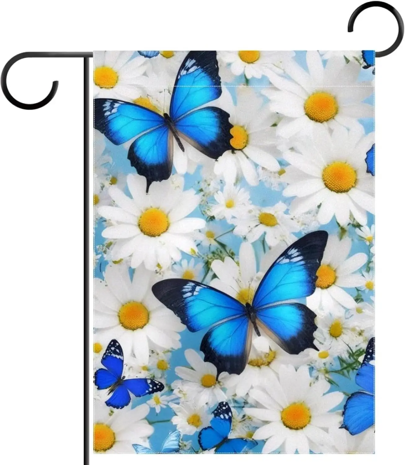 Blue Butterflies Daisy Garden Flag 12x18 Inch Double Sided for Outside Yard Porch Lawn Small Seasonal Autumn Winter Holiday  AAS
