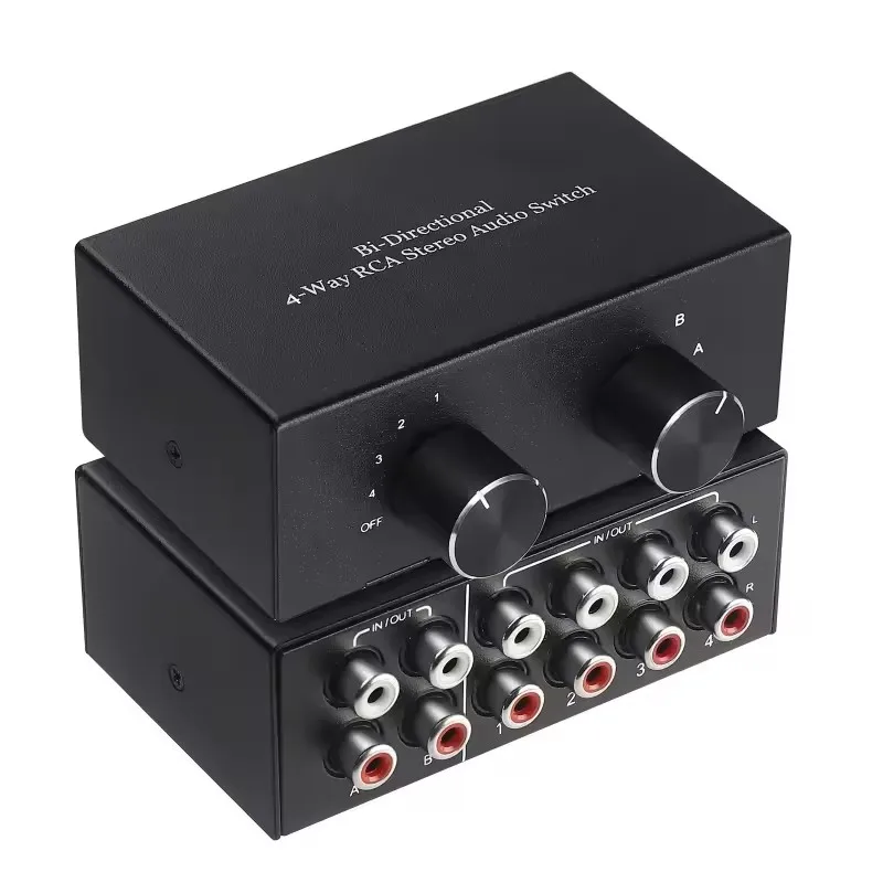 

4 Way Bi-Directional RCA Stereo Audio Switch 2 In 4 Out or 4 In 2 Out L/R Jack Sound Channel RCA Audio Switcher Selector