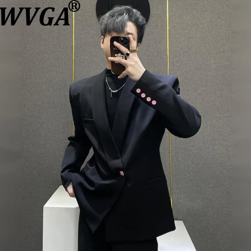 

WVGA Spring Autumn New Men Waist-Cinching Shoulder Padded Trendy Turn-Down Collar Blazer Niche Casual Straight Suit Pants W16468