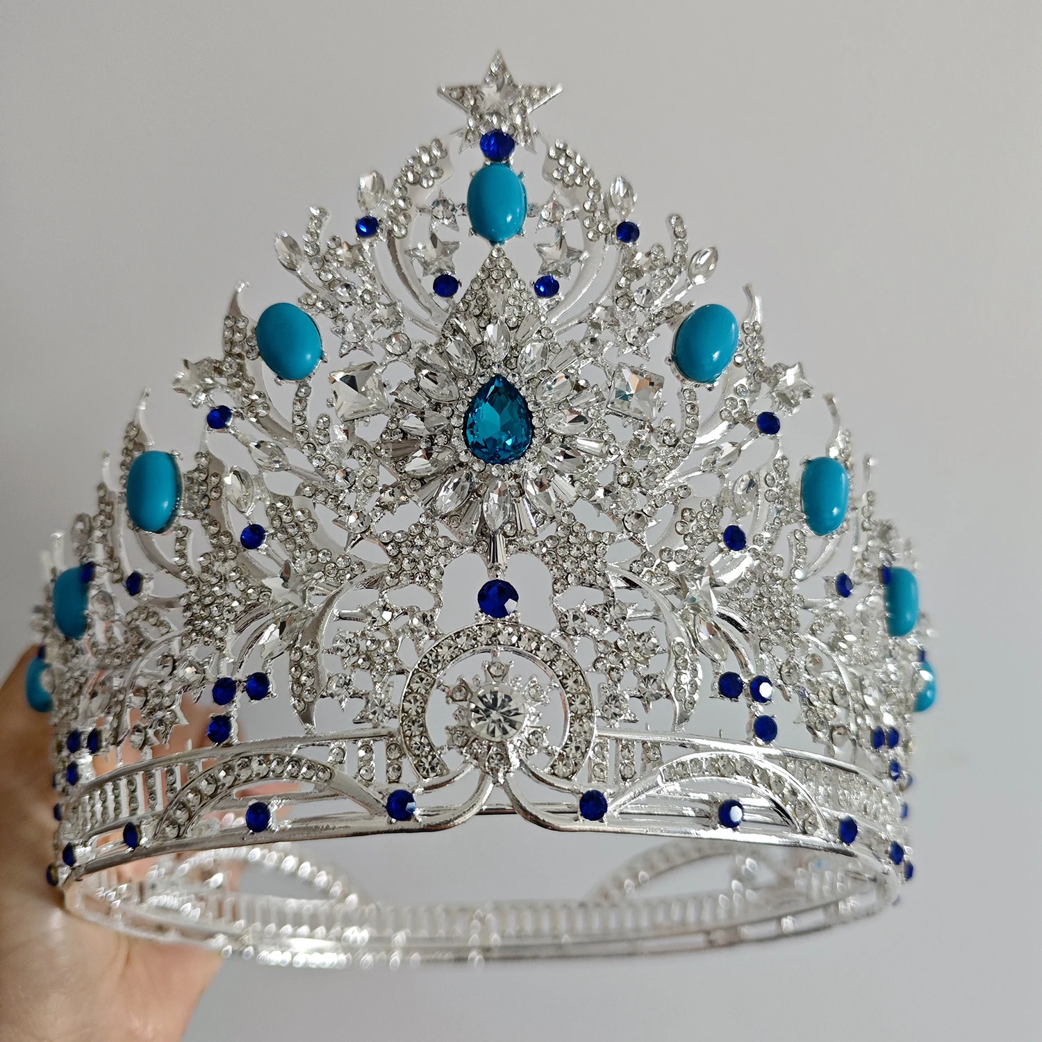 Noble Graceful Miss World Beauty Pageant Award Ceremony Full Crown Accessory for Models Beauties Bride Laurel Queen's Crown