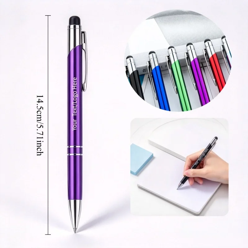 30PCS Custom Logo Metal Ballpoint Pen 2-in-1 Capacitive Touch Screen Stylus Retractable Smooth Writing Multi Color