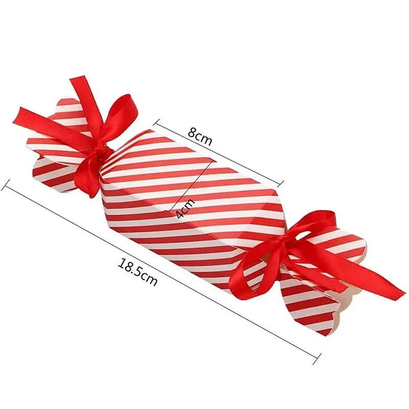 50pcs Stripe Candy Box With Ribbons Diy Sweets Chocolate Cookies Paper Packaging Boxes Christmas Wedding Party Gift