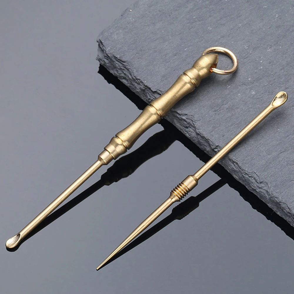 Vintage Brass Ear Spoons Tooth Cleaning Tool Ear Wax Removal ear picking tool portable metal Toothpick Portable Keychain Pendant