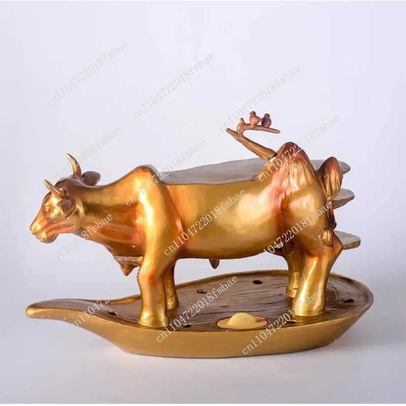 Featured Hot Pot Plate Smoking Mist Golden Cow Shape Dry Ice Tableware Roast Meat Plate Holder Plate