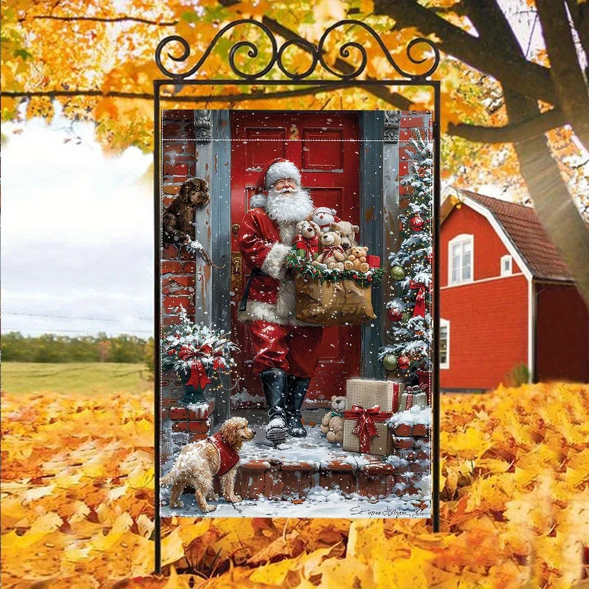 12x18 Inch Double-Sided Durable Polyester Festive Santa Claus & Christmas Tree Garden Flag - Perfect for Outdoor Holiday Decor