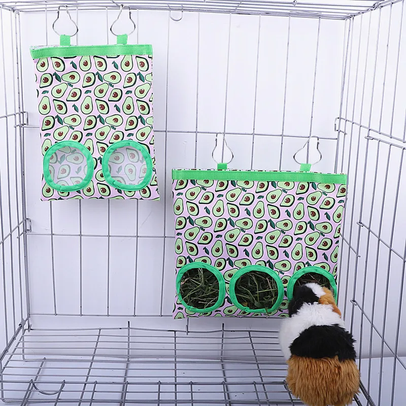 Kaninchen-Hooitasche, 2/3 Löcher, zum Aufhängen, Trockengras-Futterspender für Meerschweinchen, Hase, Chinchillas, Ratten, kleine Tierfutter-Aufbewahrungstasche – Detail 6