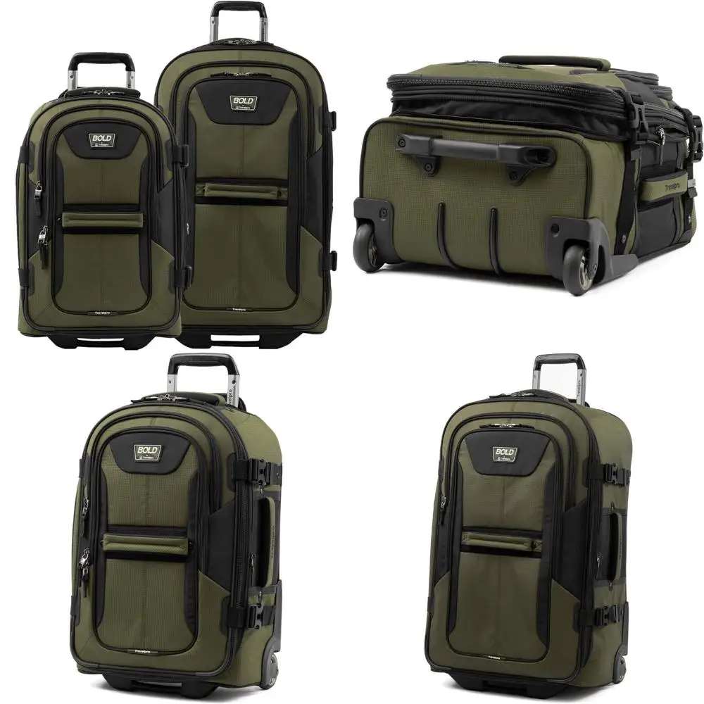 Two-Piece Softside Expandable Luggage Set - Adult Unisex Olive/Black Rollaboard with 22 and 28 Inch Options