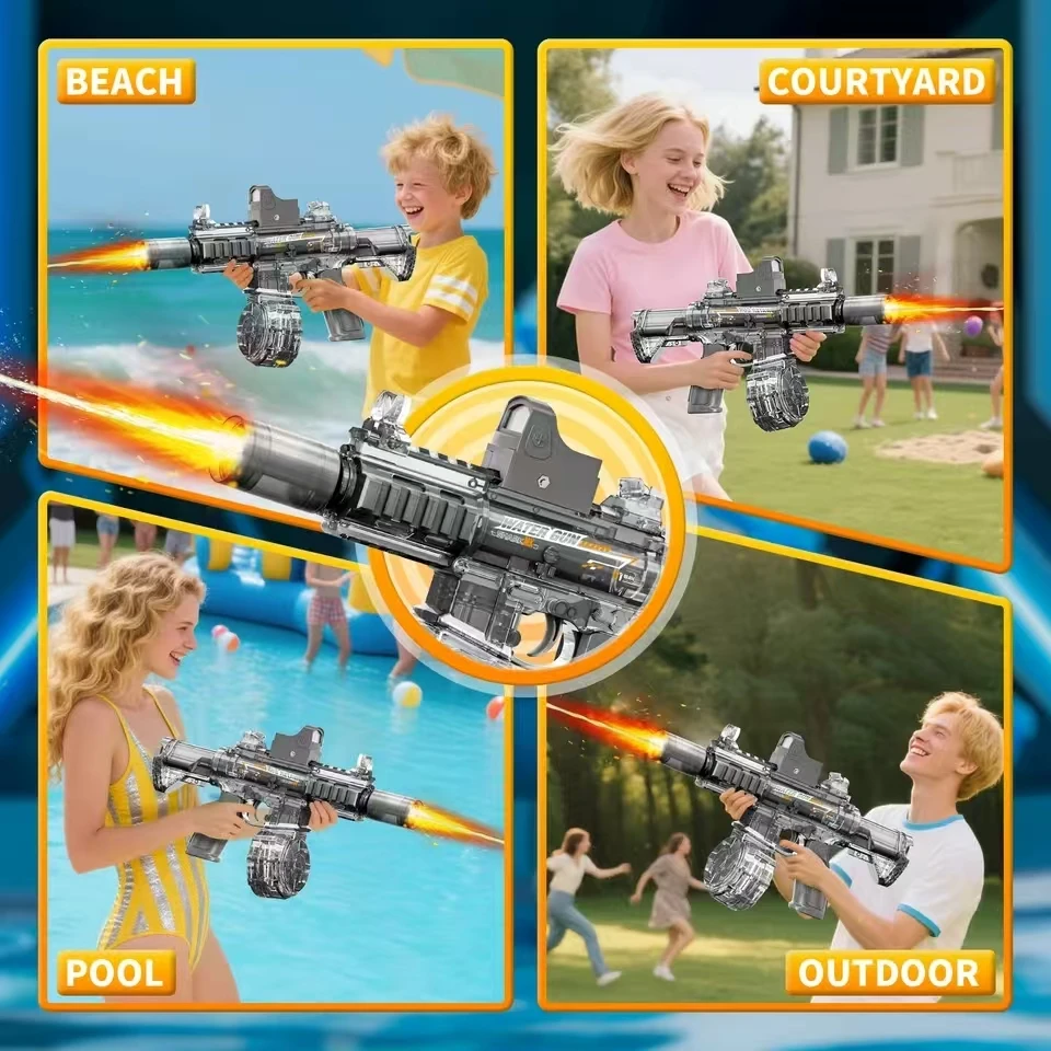 Новый электрический водяной пистолет M416 AK MP5 со световыми спреями, эффект пламени, непрерывно высокое давление, мощный водяной пистолет для стрельбы, игрушки
