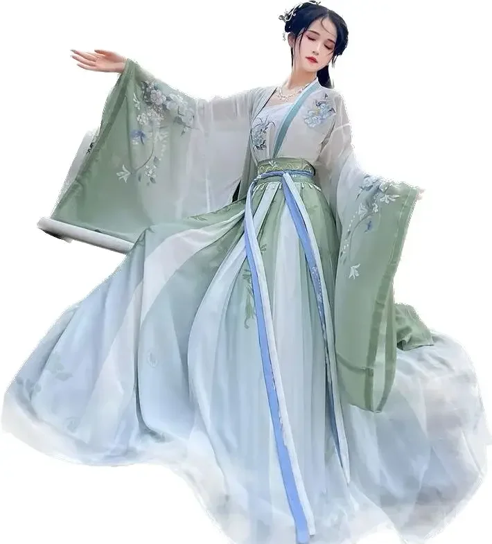 Hanfu Dress Women Chinese Traditional Cosplay Costume Ancient  Gradient Green&Blue Hanfu Dress 2023 Summer Dress Plus Size XL