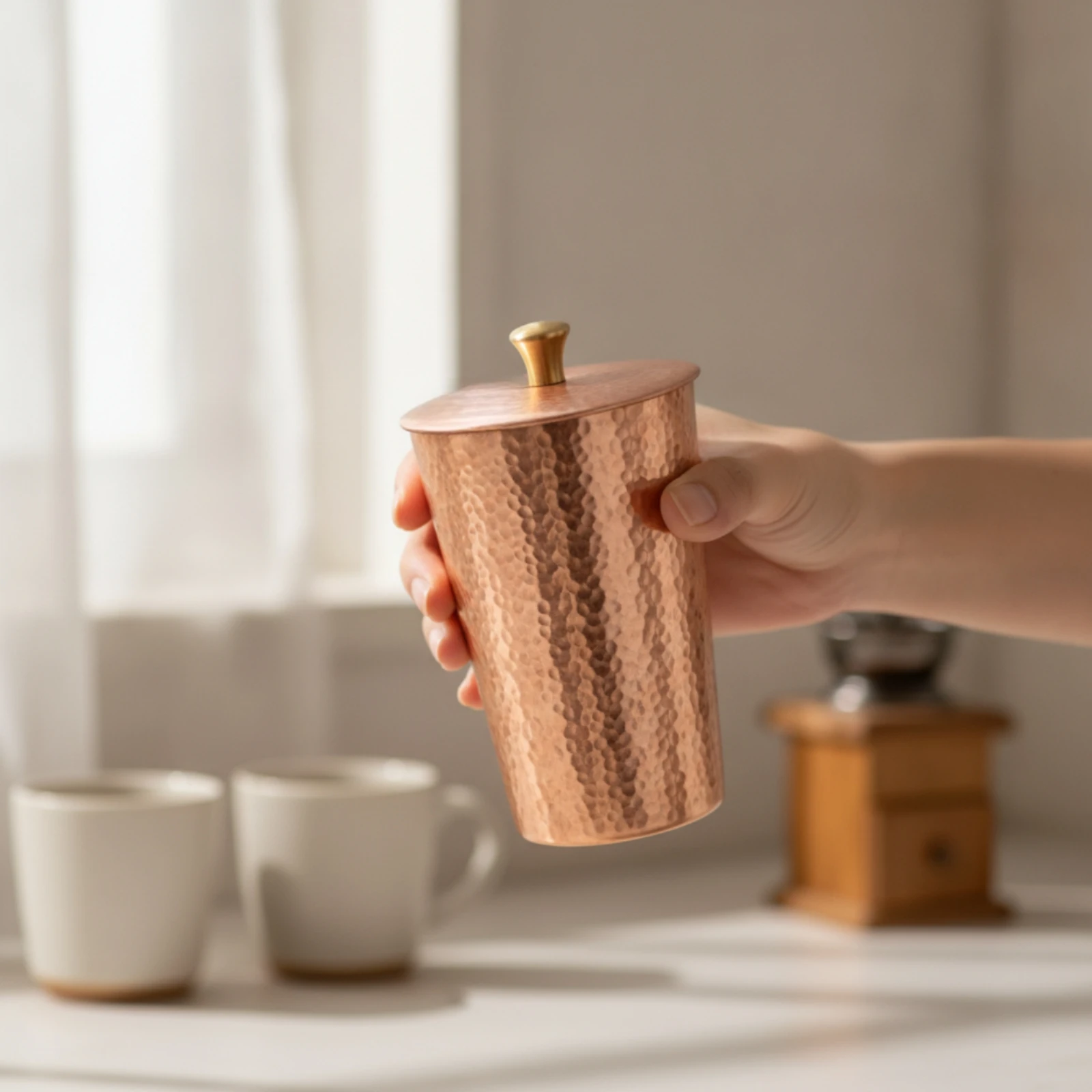 Coffee Grounds Receiving Cup Copper Scenting Cup Vessel Hammered Tapered for Baristas, Pour-over Setups