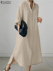 ZANZEA Women Rounded Hem Long Vestidos Long Sleeve Casual Loose Autumn 2024 Solid Shirtdress Streetwear Fashion Daily Maxi Dress