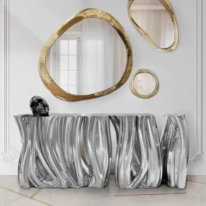 J Designer Light Luxury Fiberglass Special-shaped Entrance Model Room Sales Office Art Decoration Strip Case End View Table