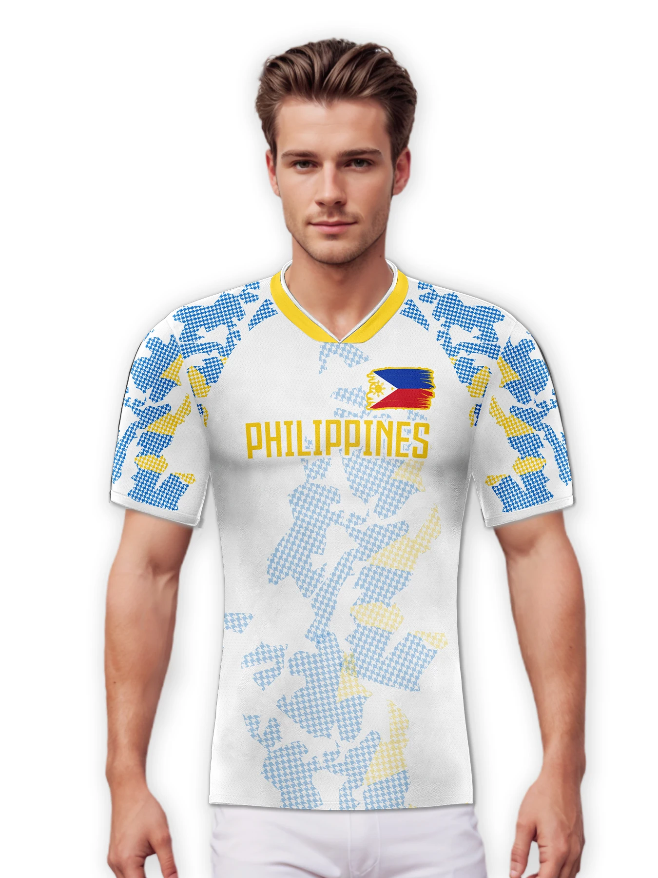 Customized Philippines Soccer Jersey Personalized Name Number, National Team Football Shirt V-Neck Flag Design Men Kids Women