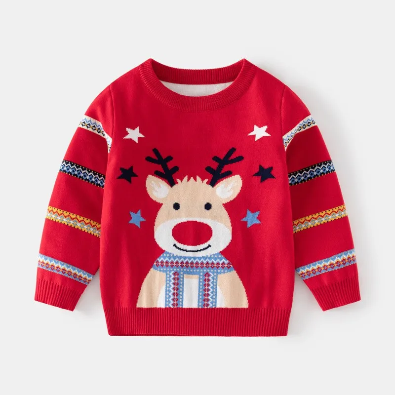 

Kids Cartoon Elk Jacquard Christmas Warm Knitted Pullover Sweater Casual Jumpers Baby Boys Girls Autumn Winter Xmas Sweaters