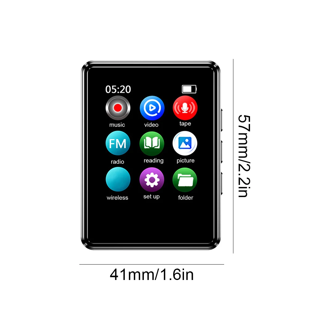 مشغل صوت رقمي MP3/MP4 متوافق مع مشغل بلوتوث بشاشة لمس كاملة ومكبر صوت مدمج بسعة 128 جيجابايت مع مسجل صوت للكتاب الإلكتروني