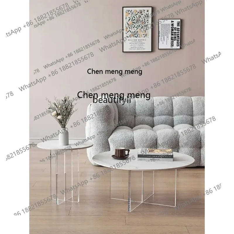 cn8617 LHY   Acrylic Suspension Coffee Table Small Apartment Minimalist round Stone Plate Coffee Table