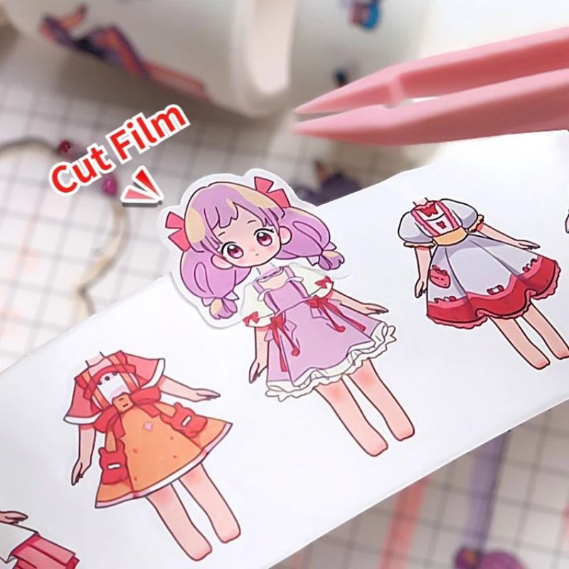 Cute Cartoon Princess Dress Up Sticker Children's Scrapbooking DIY Character Clothes Journal Decor Sticker Washi Tape Girl Gift