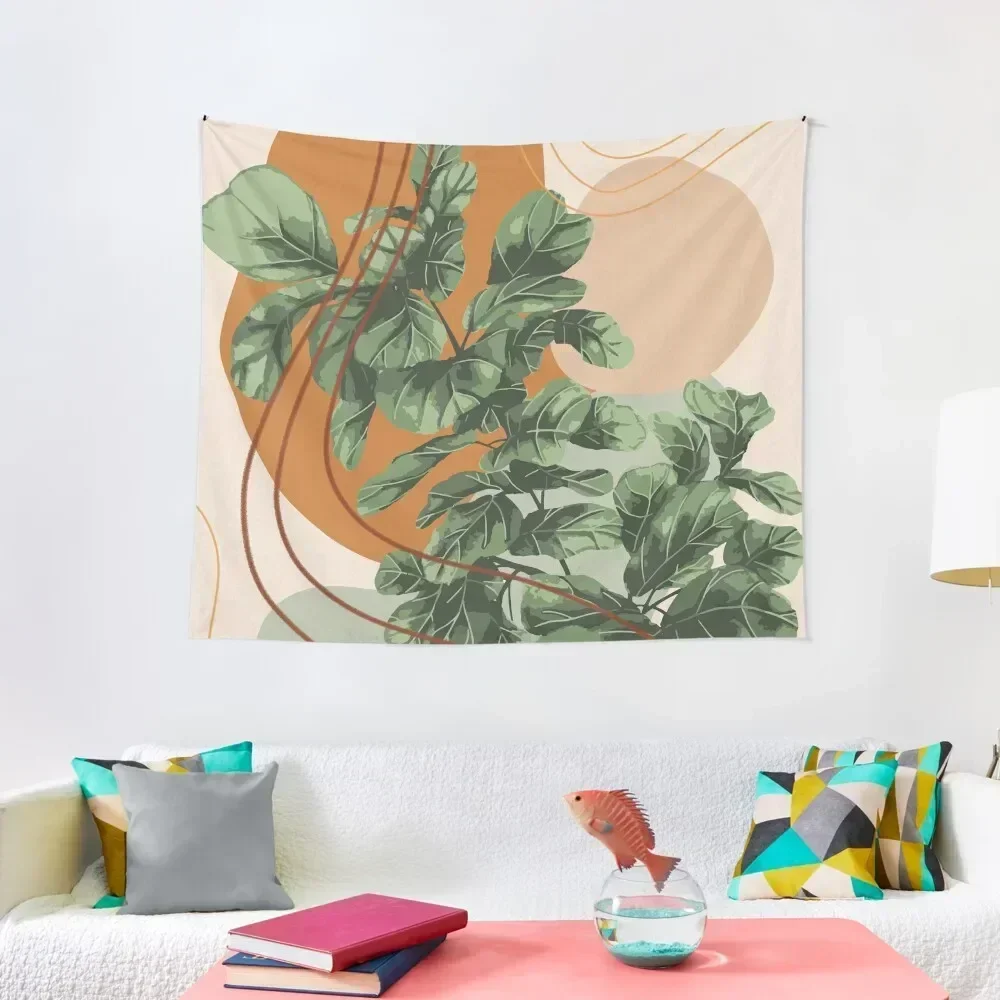 Mid Century Modern, Abstract Plant Illustration, Fiddle Leaf Fig Art Tapestry Bed Room Decoration Wall Decor Hanging Tapestry