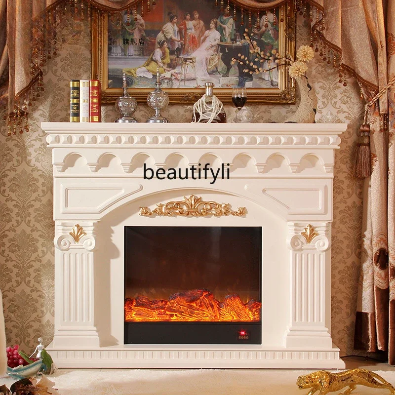 

European-Style Fireplace Core Retro Simulation Flame Electric Fireplace Core Living Room Solid Wood Curio Cabinet TV Cabinet